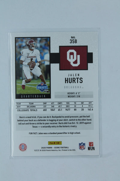 NFL Jalen Hurts Score Rookies Rookie Card - Philadelphia Eagles