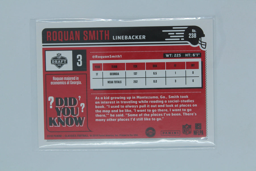 Roquan Smith 2018 Panini Classics Red Back - Rookies - Rookie Card #229/299