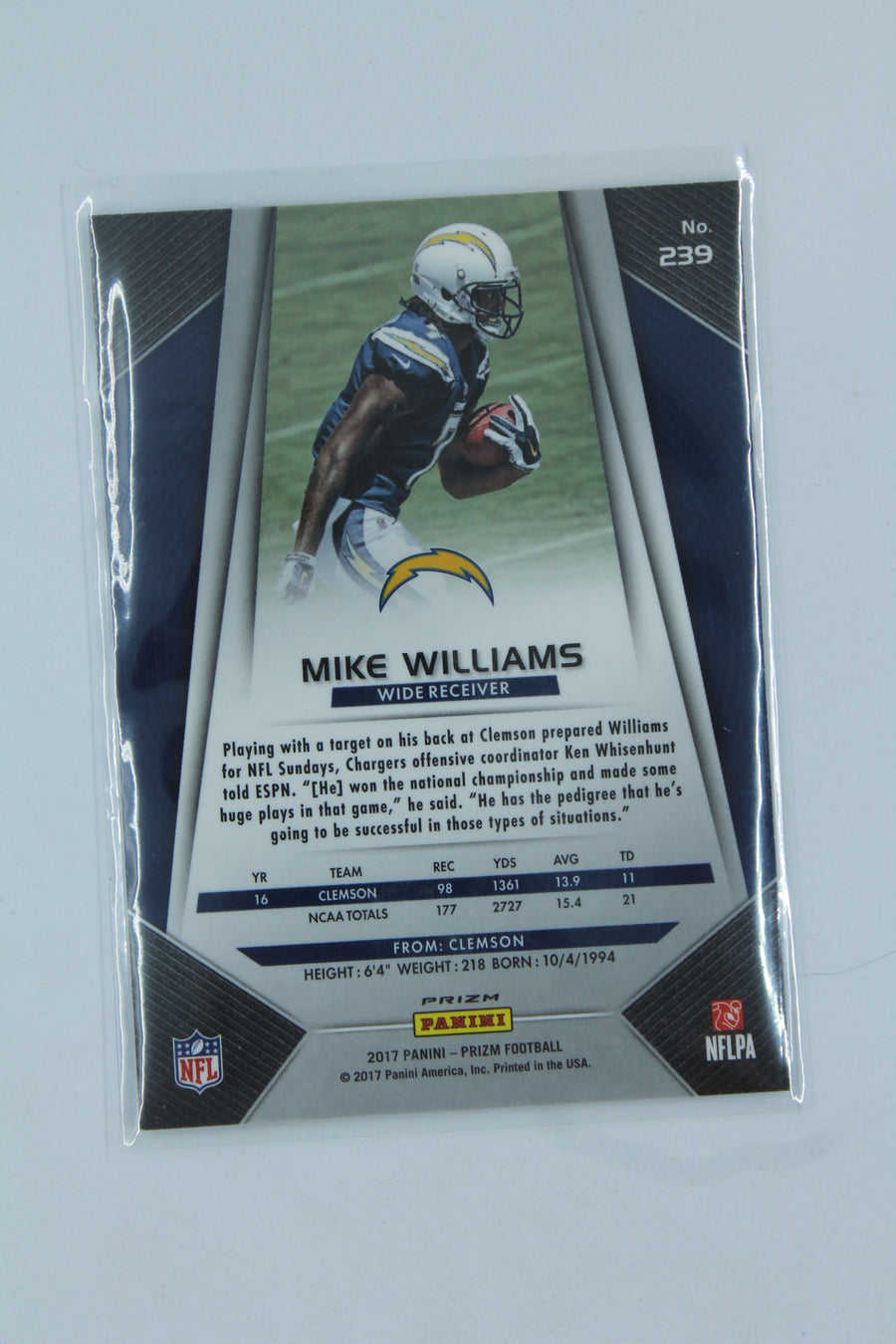 Mike Williams 2017 Panini Prizm - Silver Prizm Rookies Rookie Card