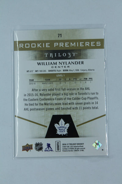 William Nylander 2016-17 Upper Deck Trilogy - Rookie Premiere Level 1 Rookie Card #319/999