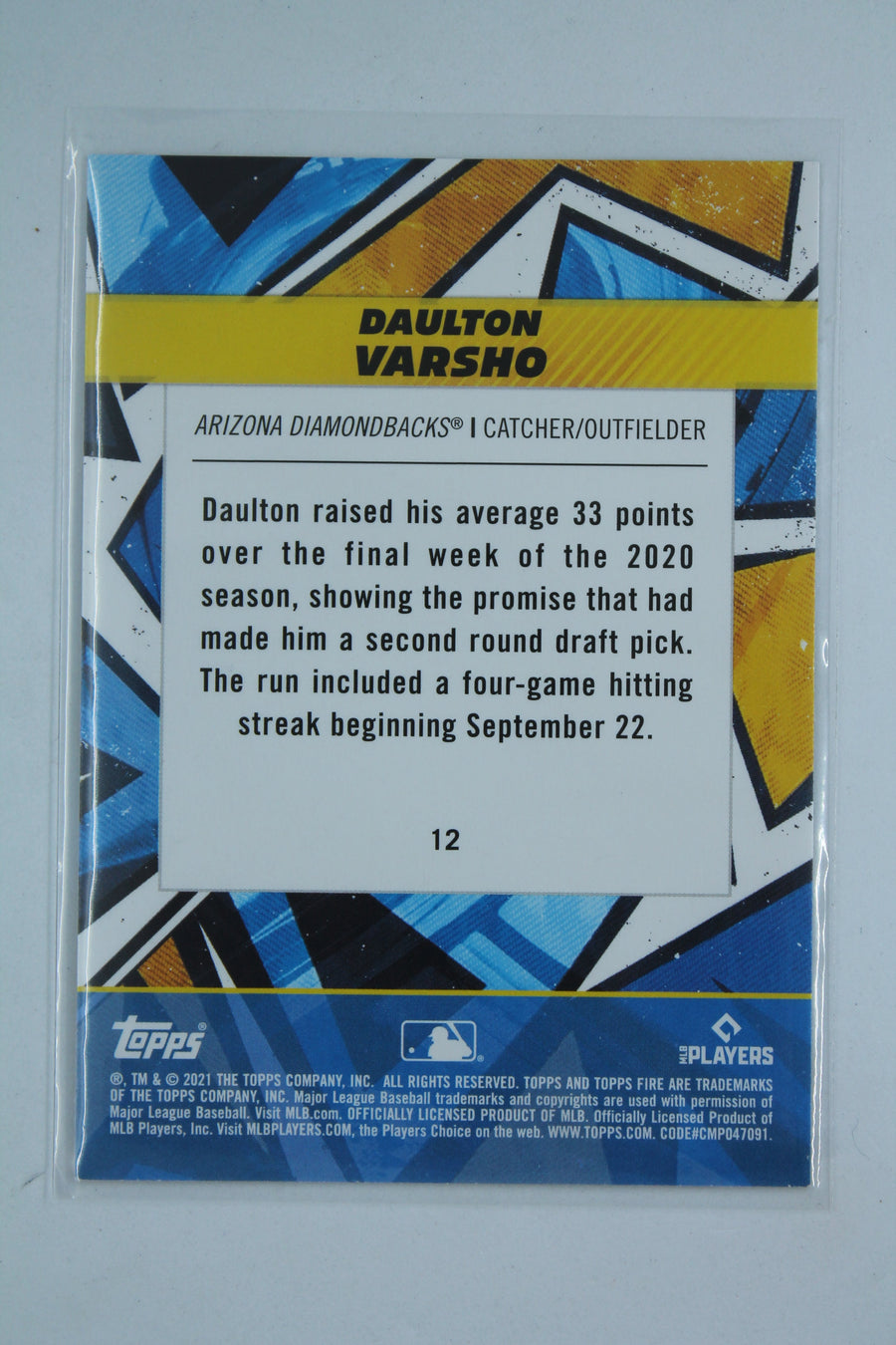 Daulton Varsho 2021 Topps Fire Gold Minted Rookie Card