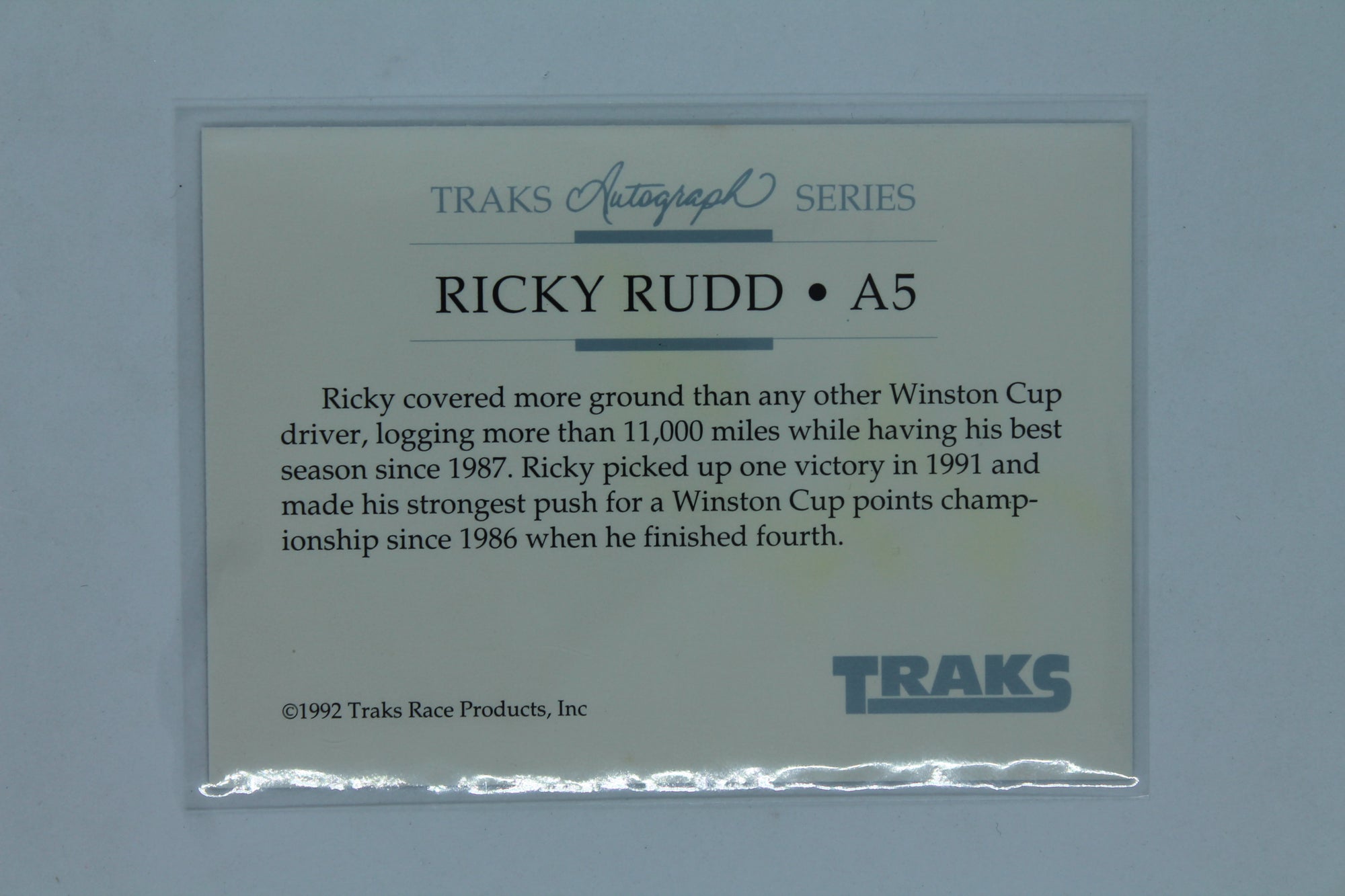Ricky Rudd 1992 Traks - Autograph Series #A5 Autographed Card