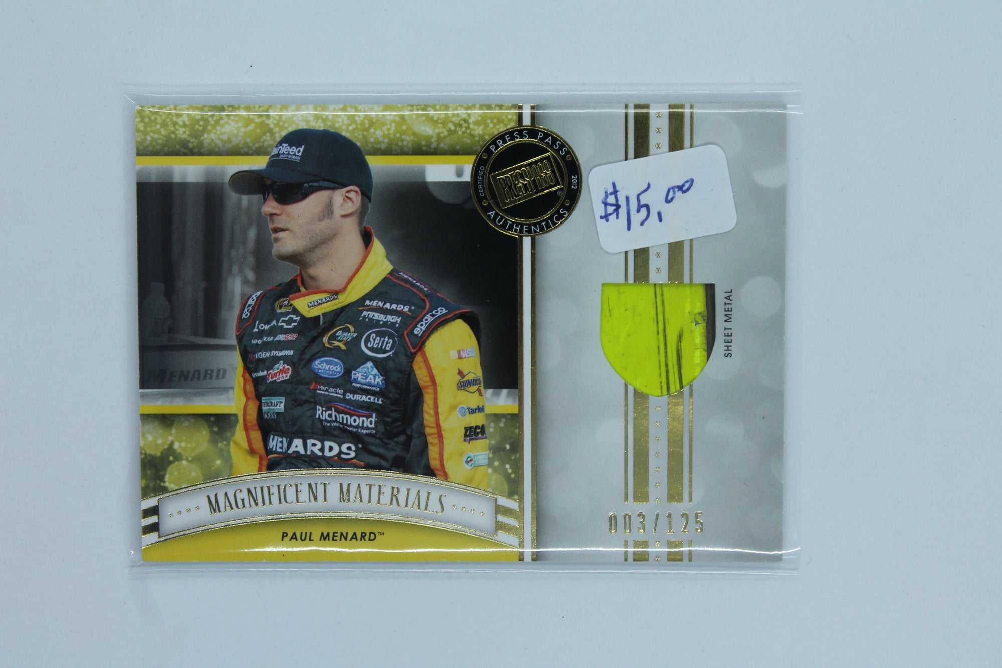 Paul Menard 2012 Press Pass Fanfare - Magnificent Materials - Gold #MM-PM #003/125