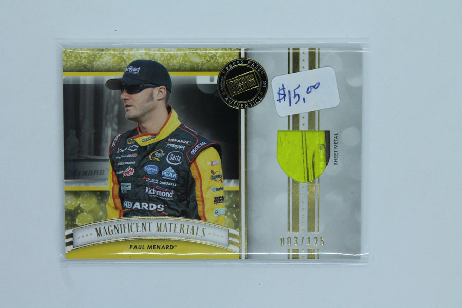 Paul Menard 2012 Press Pass Fanfare - Magnificent Materials - Gold #MM-PM #003/125