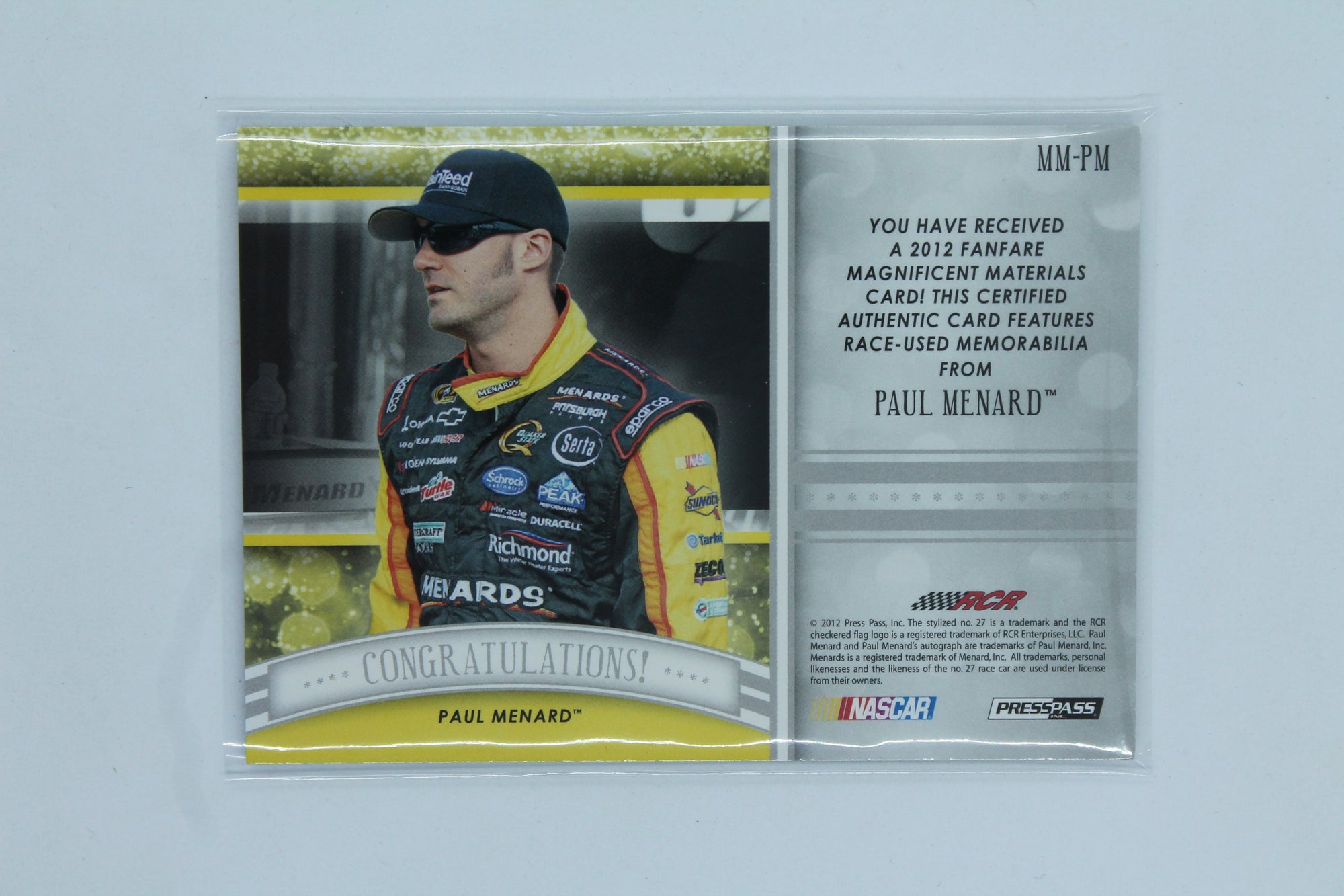 Paul Menard 2012 Press Pass Fanfare - Magnificent Materials - Gold #MM-PM #003/125