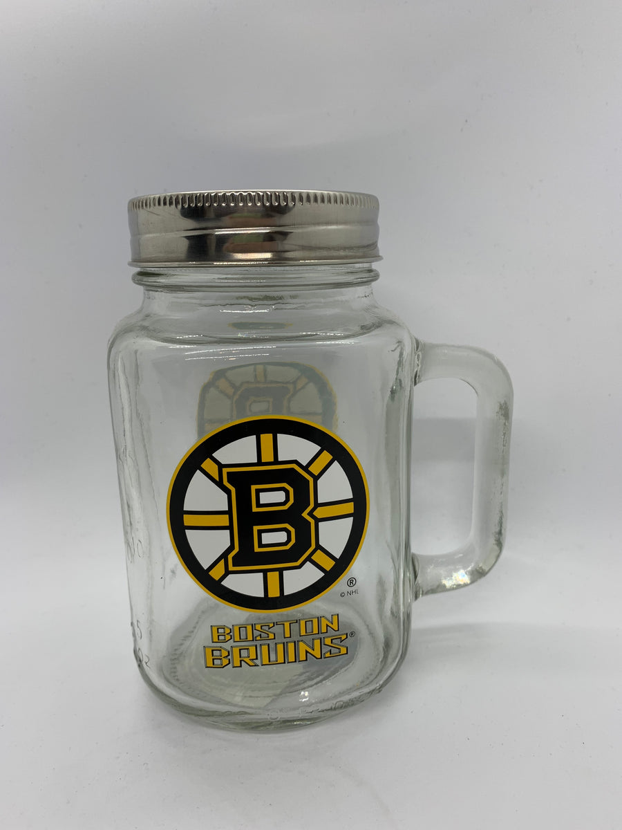NHL Boston Bruins Mason Jar Glass with Lid