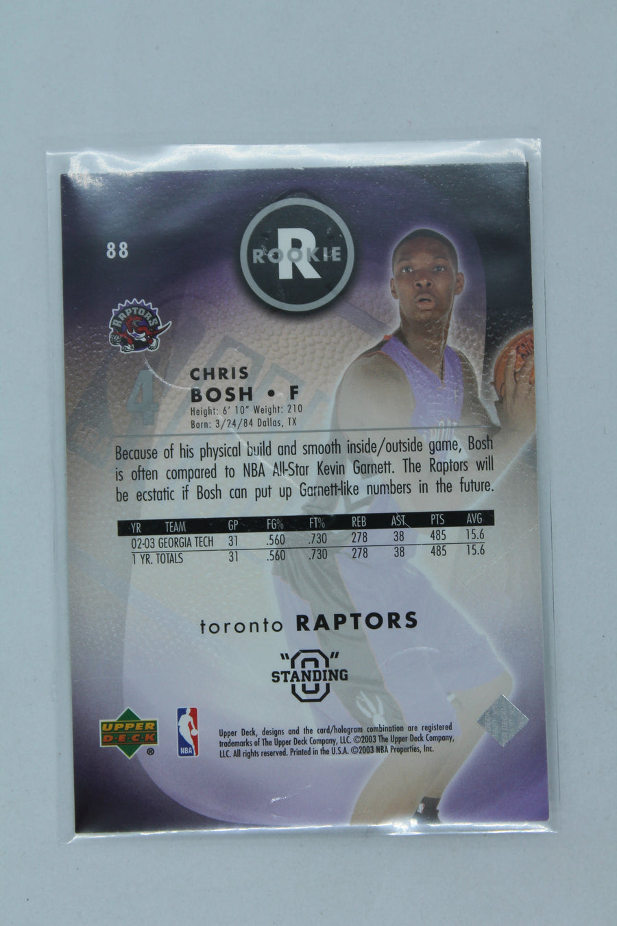 Chris Bosh 2003-04 Upper Deck Standing "O" Rookie Card