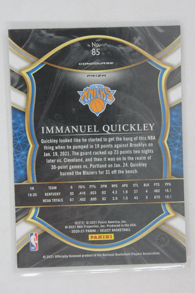 Immanuel Quickley 2020-21 Panini Select - Blue White Purple Cracked Ice Prizm Concourse Rookie Card