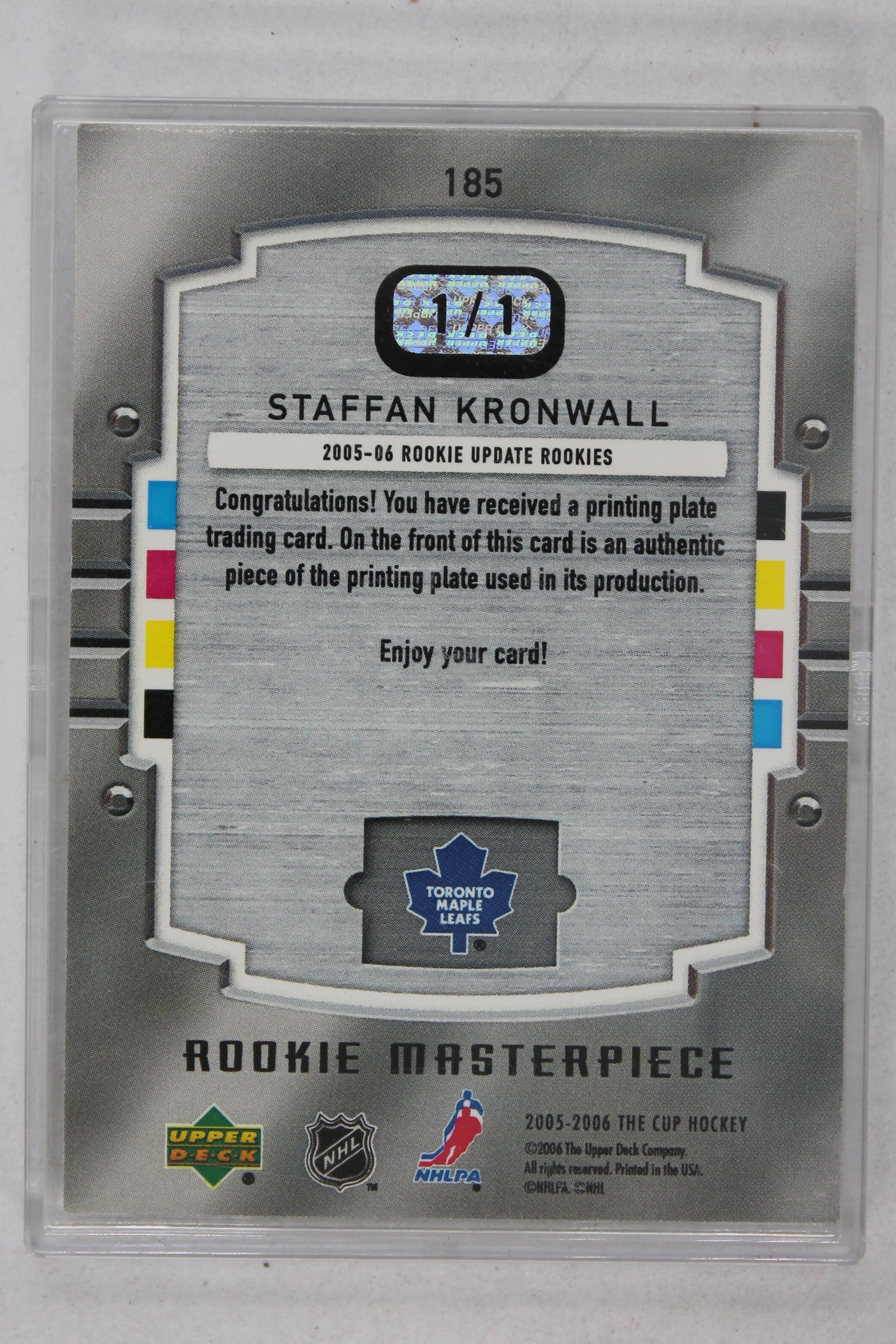 Staffan Kronwall 2005-06 Upper Deck The Cup PRINTING PLATE 1/1 Rookie Year