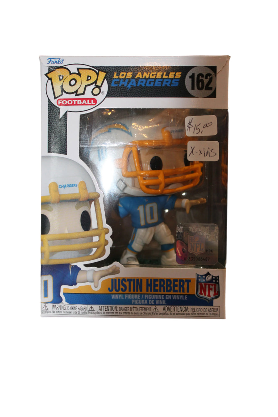 XMAS Funko POP NFL Justin Herbert #162 - Los Angeles Chargers Ornament - Damaged Box