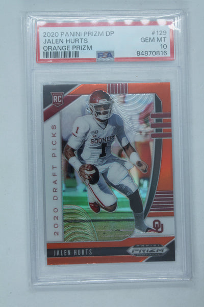 2020 Panini Prizm D/P Jalen Hurts R/C # 129 Orange Prizm GEM MT PSA 10