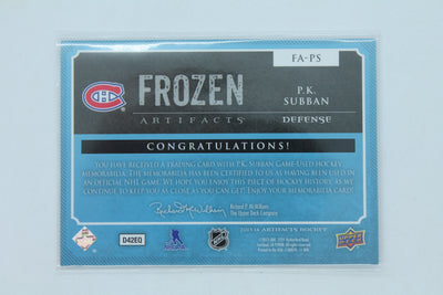 P.K. Subban 2013-14 Upper Deck Artifacts - Frozen Artifacts Jersey Card