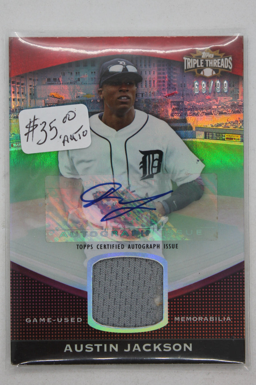 Austin Jackson 2011 Topps Triple Threads Unity Autograph Relic Card - Detroit Tigers