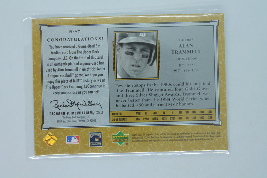 Alan Trammell 2001 SP Legendary Cuts - Legendary Debut Bats - Bat Card