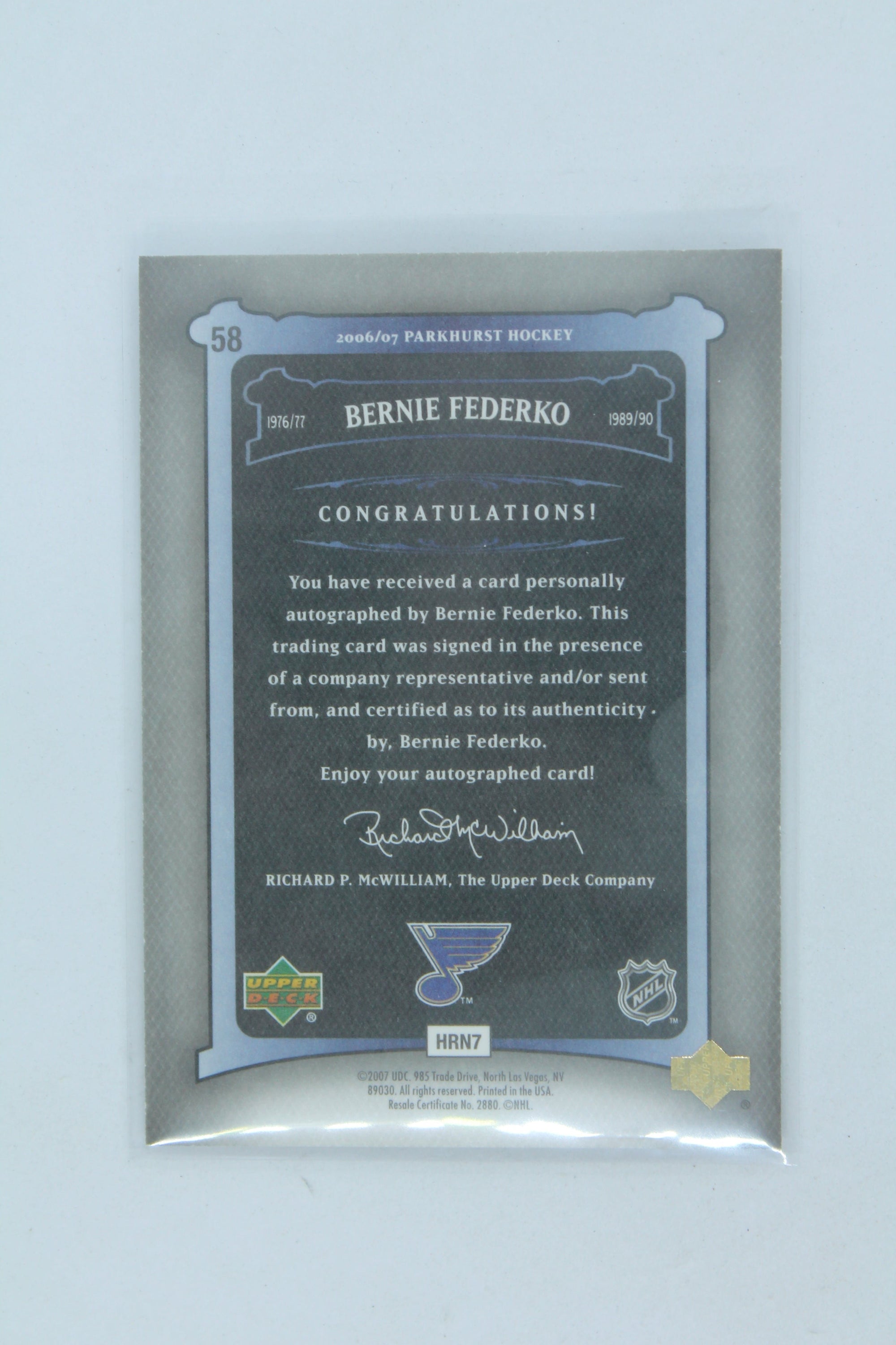 Bernie Federko 2006-07 Upper Deck Parkhurst - Autographs Autographed Card