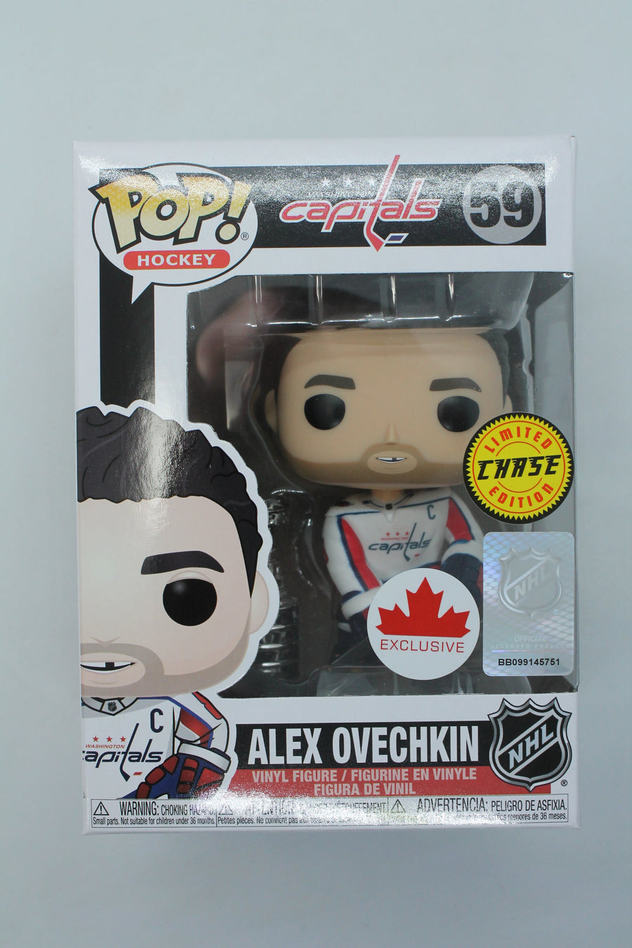 Funko POP NHL Alex Ovechkin CHASE #59 with Stanley Cup (Retro-white)-Capitals CDN EXCL - See Pictures