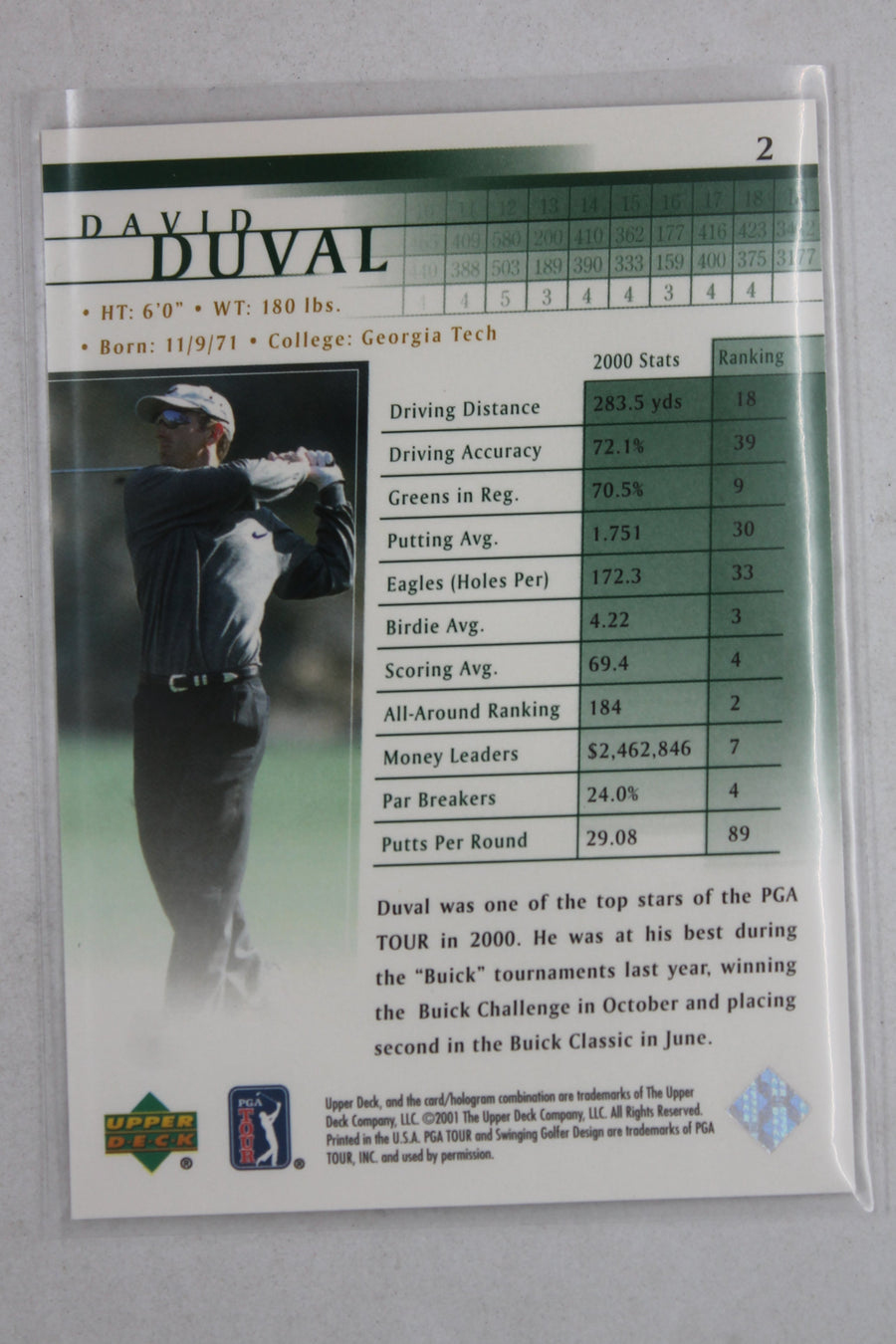 David Duval 2001 Upper Deck Rookie Card