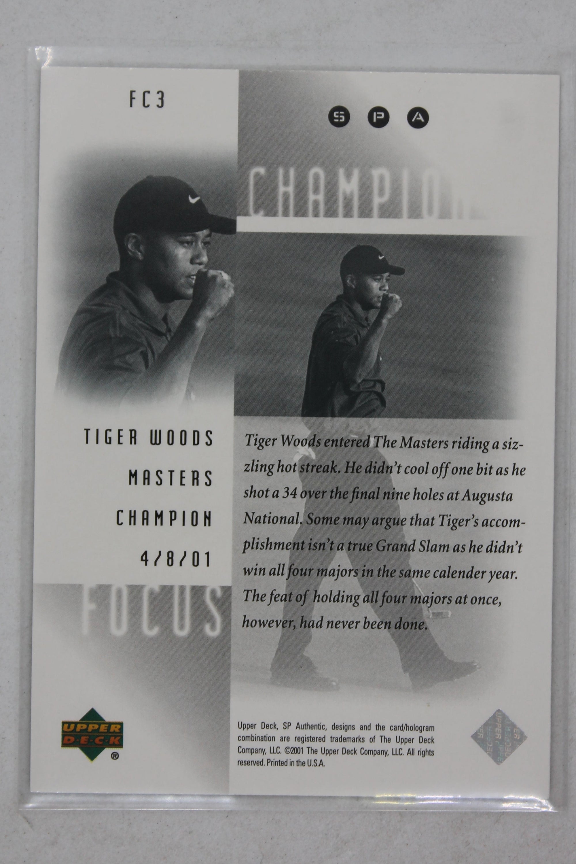 Tiger Woods 2001 SP Authentic - Focus on a Champion #FC3 - Rookie Year