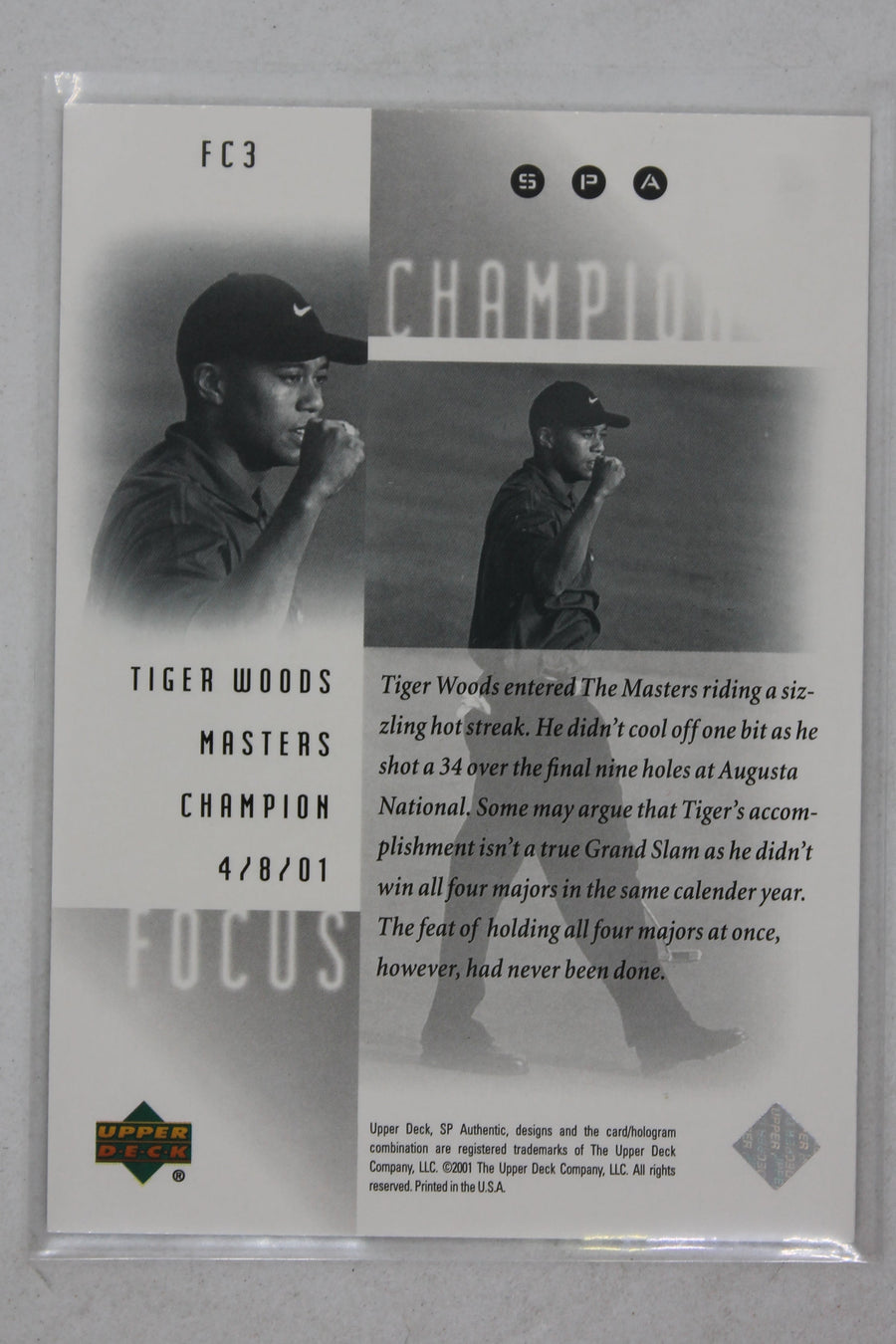 Tiger Woods 2001 SP Authentic - Focus on a Champion #FC3 - Rookie Year