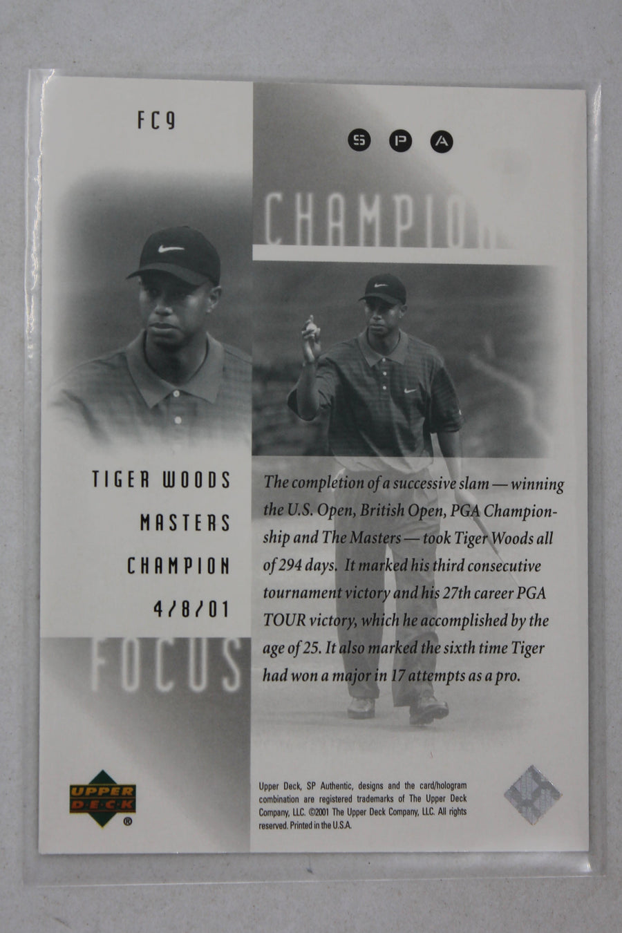 Tiger Woods 2001 SP Authentic - Focus on a Champion #FC9 - Rookie Year