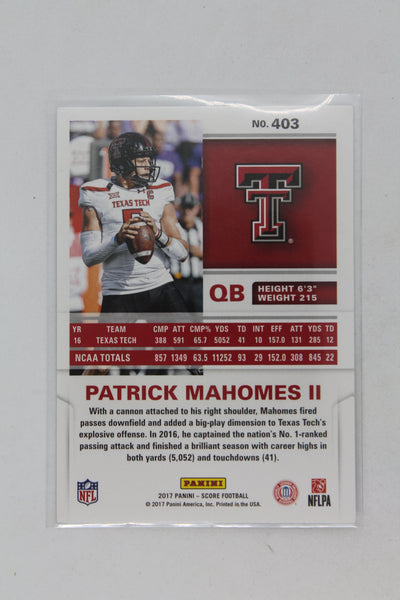 NFL Partrick Mahomes II Score Rookie Card - Kansas City Chiefs