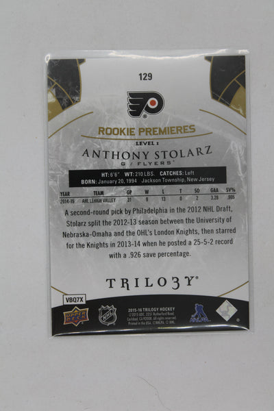 Anthony Stolarz 2015-16 Upper Deck Trilogy - Level 1 - Rookie Premieres -  Rookie Card #429/999