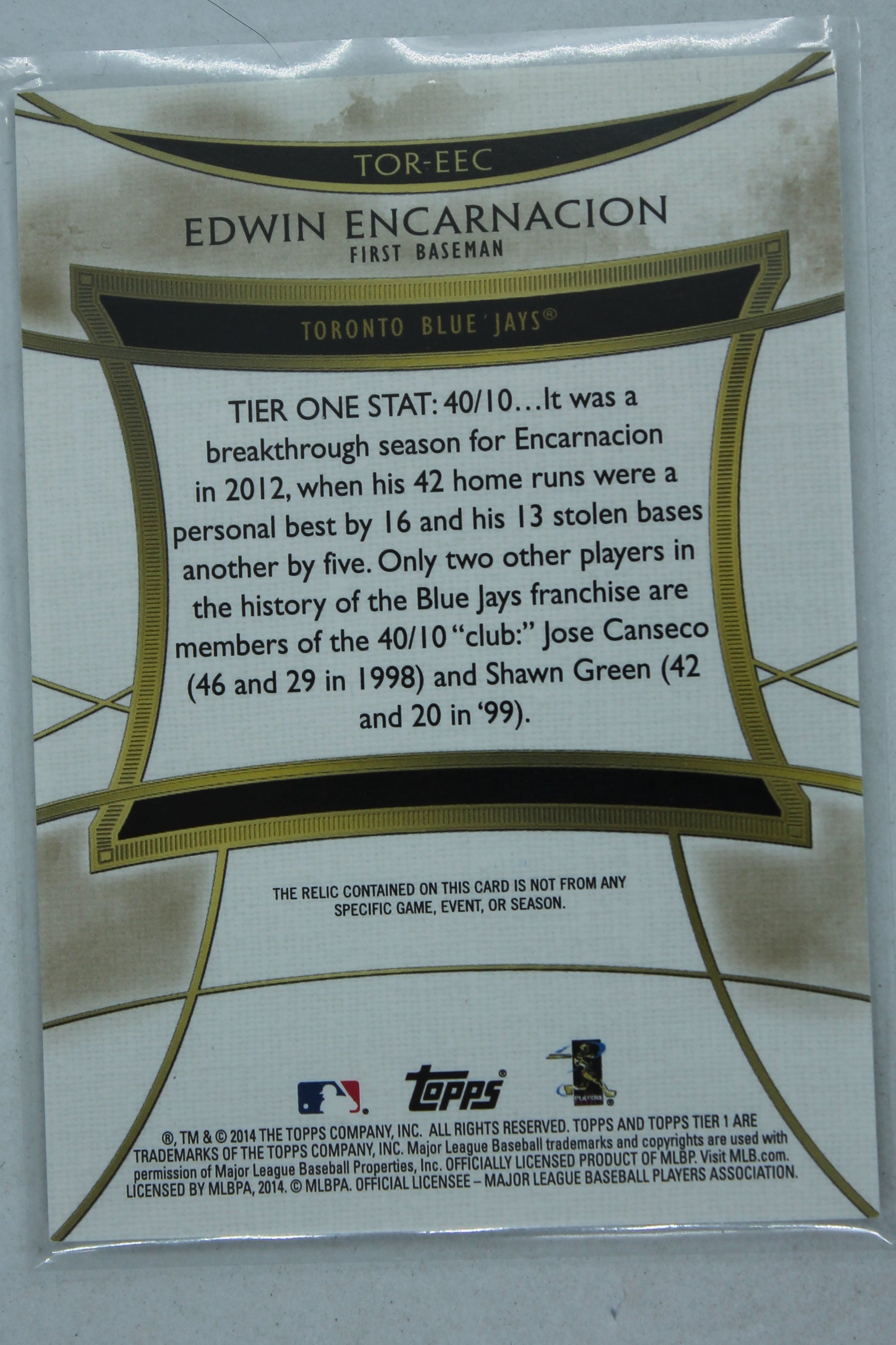 Edwin Encarnacion 2014 Topps Tier One - Relics #TOR-EEC  #039/399