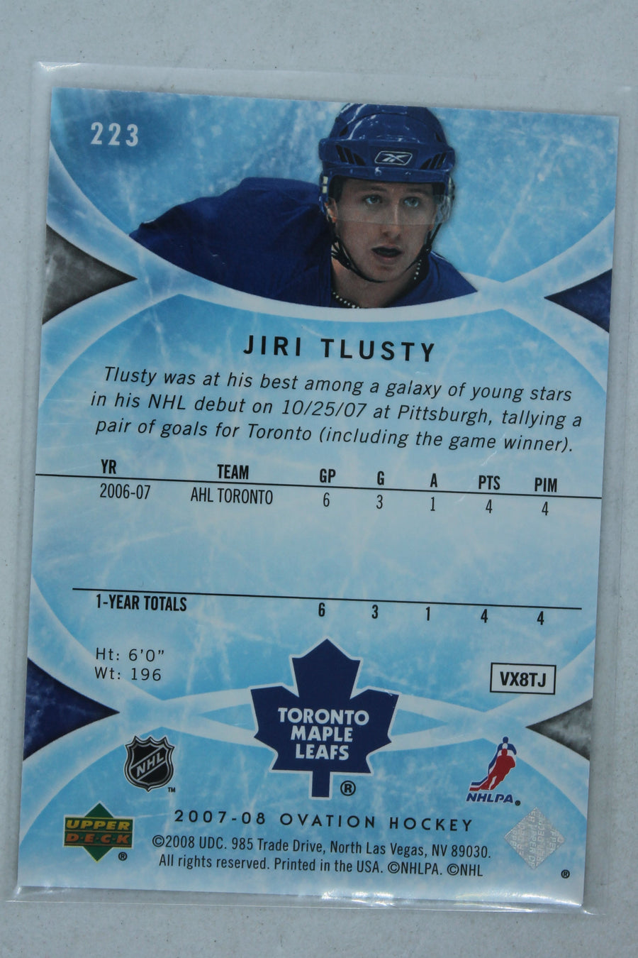 Jiri Tlusty 2007-08 Upper Deck Ovation Rookie Card