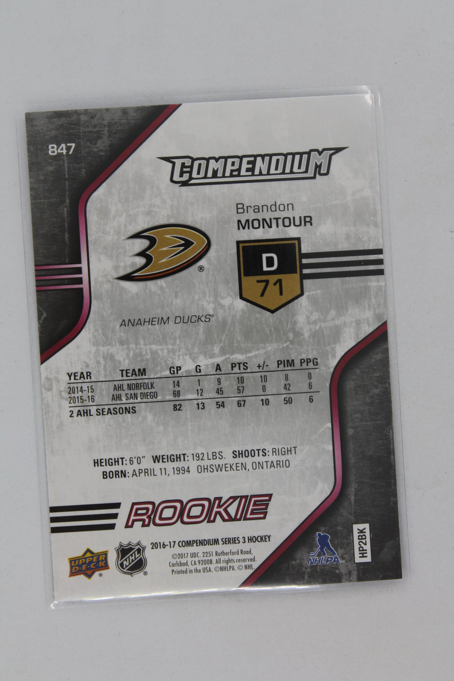 Brandon Montour 2016-17 Upper Deck Compendium Red Rookie Card