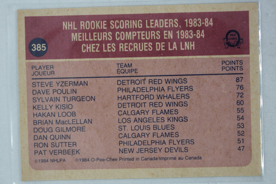 Steve Yzerman HOF 1984-85 O-Pee-Chee - League Leaders Rookie Year Card
