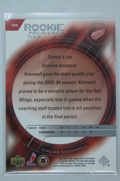 Niklas Kronwall 2003-04 Upper Deck Trilogy - Rookie Premieres Tier 1 -  #264/999 Rookie Card