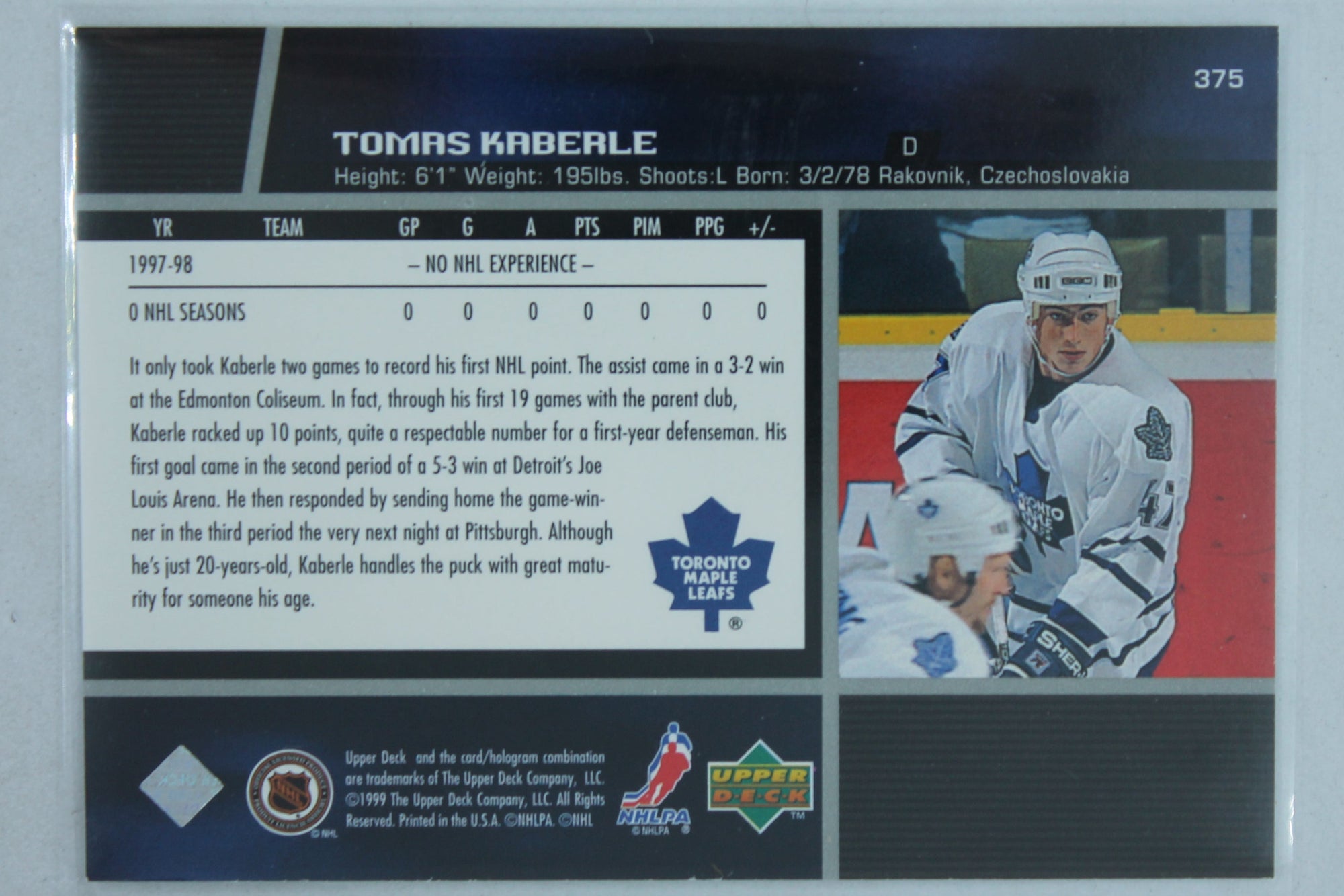 Tomas Kaberle 1998-99 Upper Deck Rookie Card