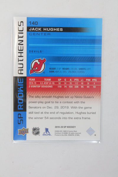 Jack Hughes 2019-20 Upper Deck SP Blue Rookie Card