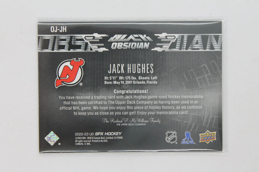 Jack Hughes 2022-23 SPx - UD Black Obsidian Jersey #OJ-JH  #141/399