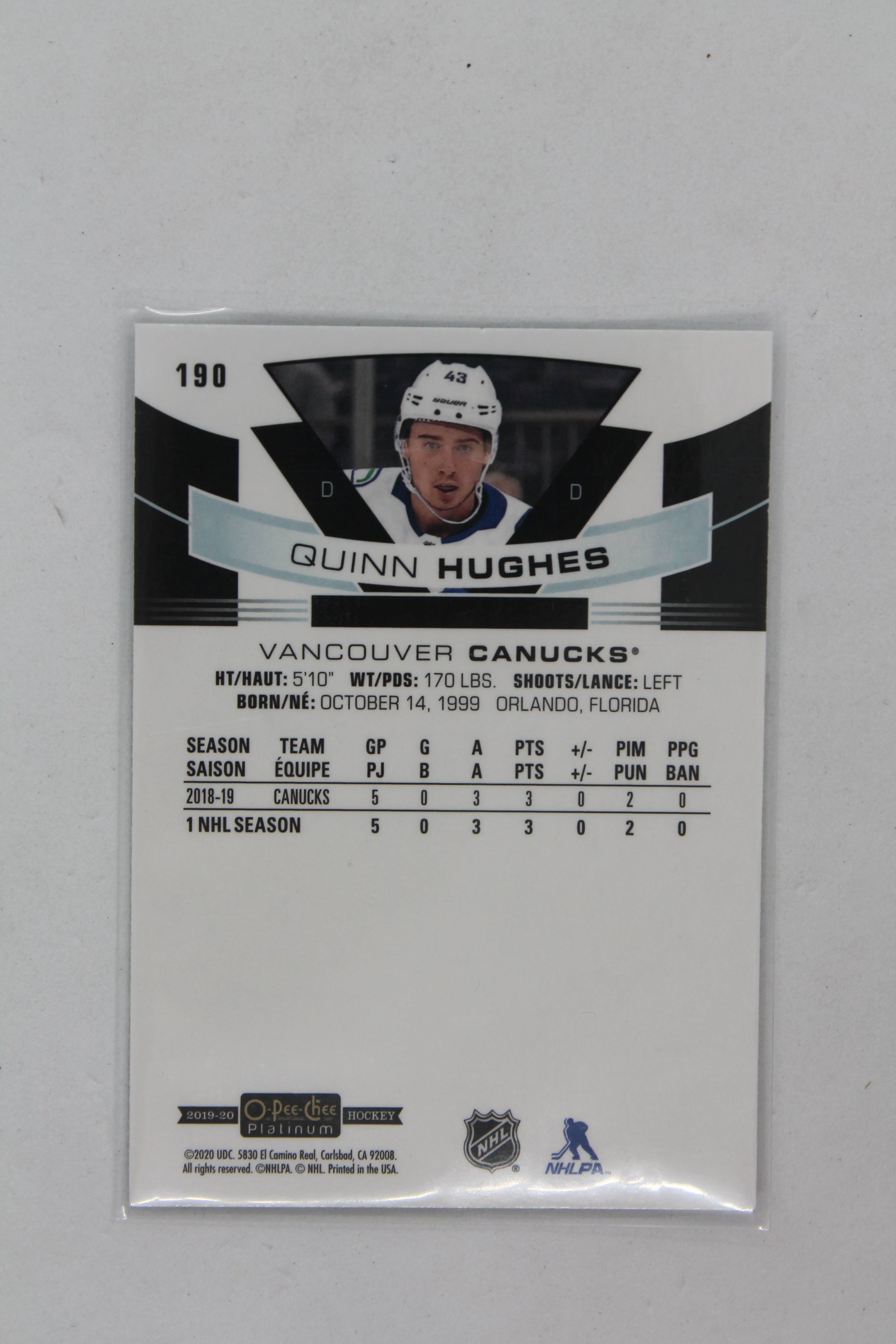 Quinn Hughes 2019-20 O-Pee-Chee Platinum Marquee Rookies Rookie Card