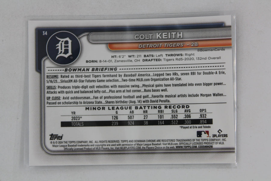 Colt Keith 2024 Bowman Chrome - Mega Box Mojo Refractor Rookie Card