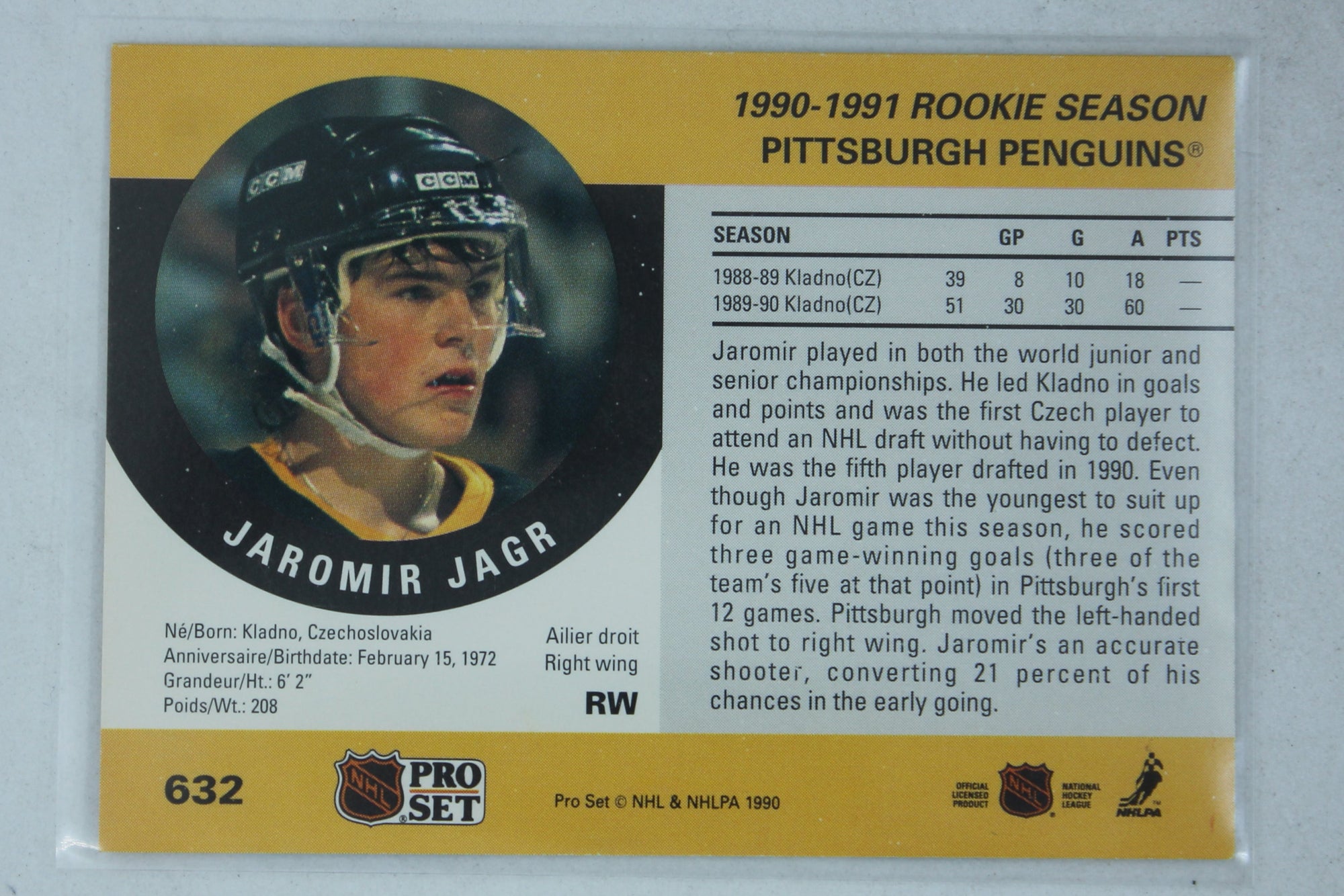 Jaromir Jagr 1990-91 Pro Set Rookie Card