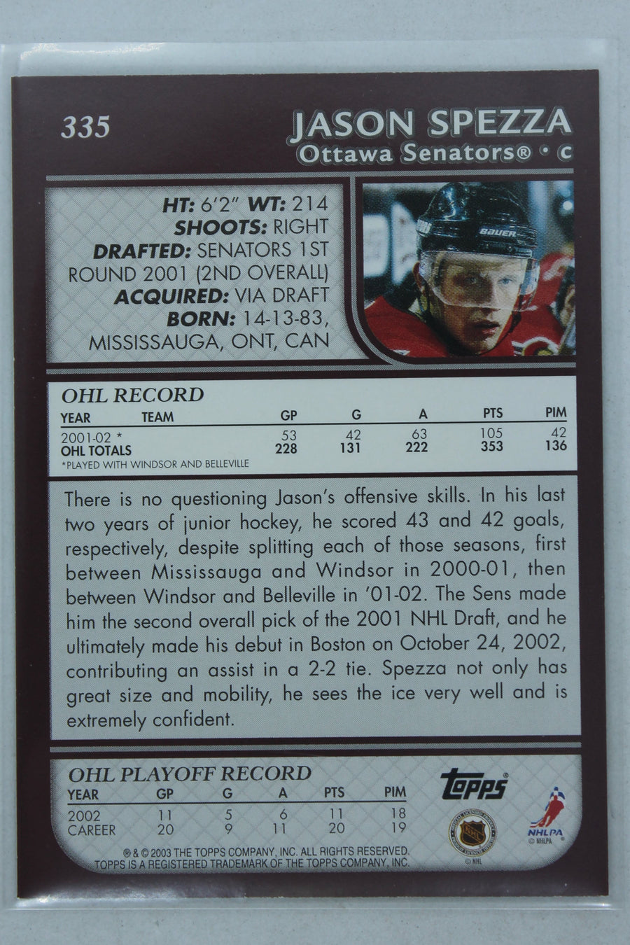 Jason Spezza 2002-03 Topps Rookie Card