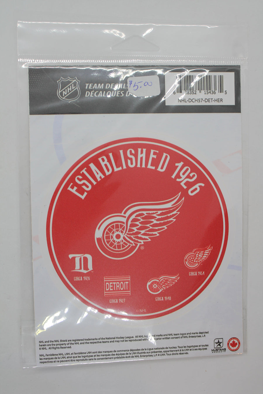 NHL Detroit Red Wings Team Decal (Established 1926) 5"x7"