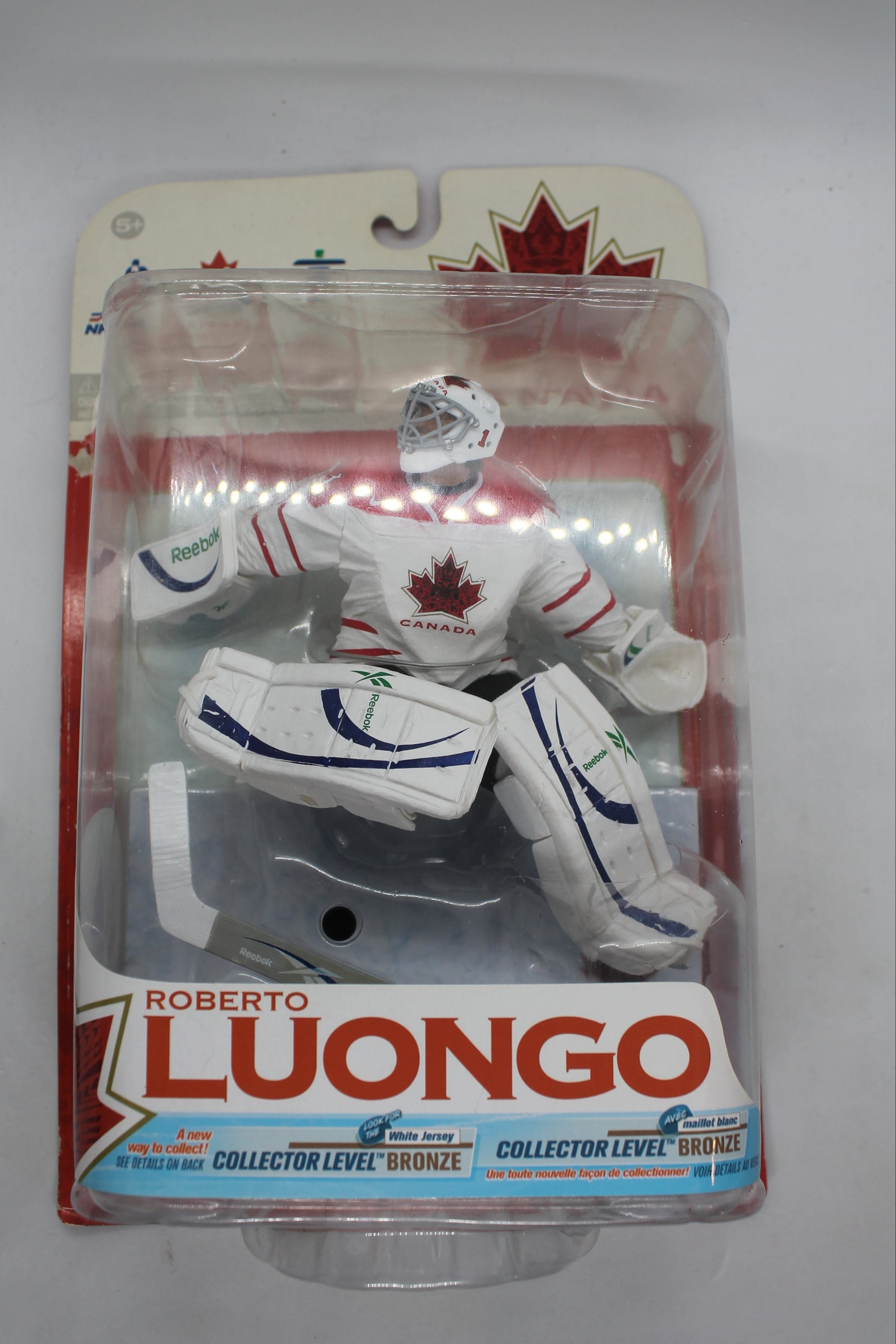 Roberto Luongo Bronze Level McFarlane Toys: Team Canada White Jersey - Cardboard Damage - detached from cardboard
