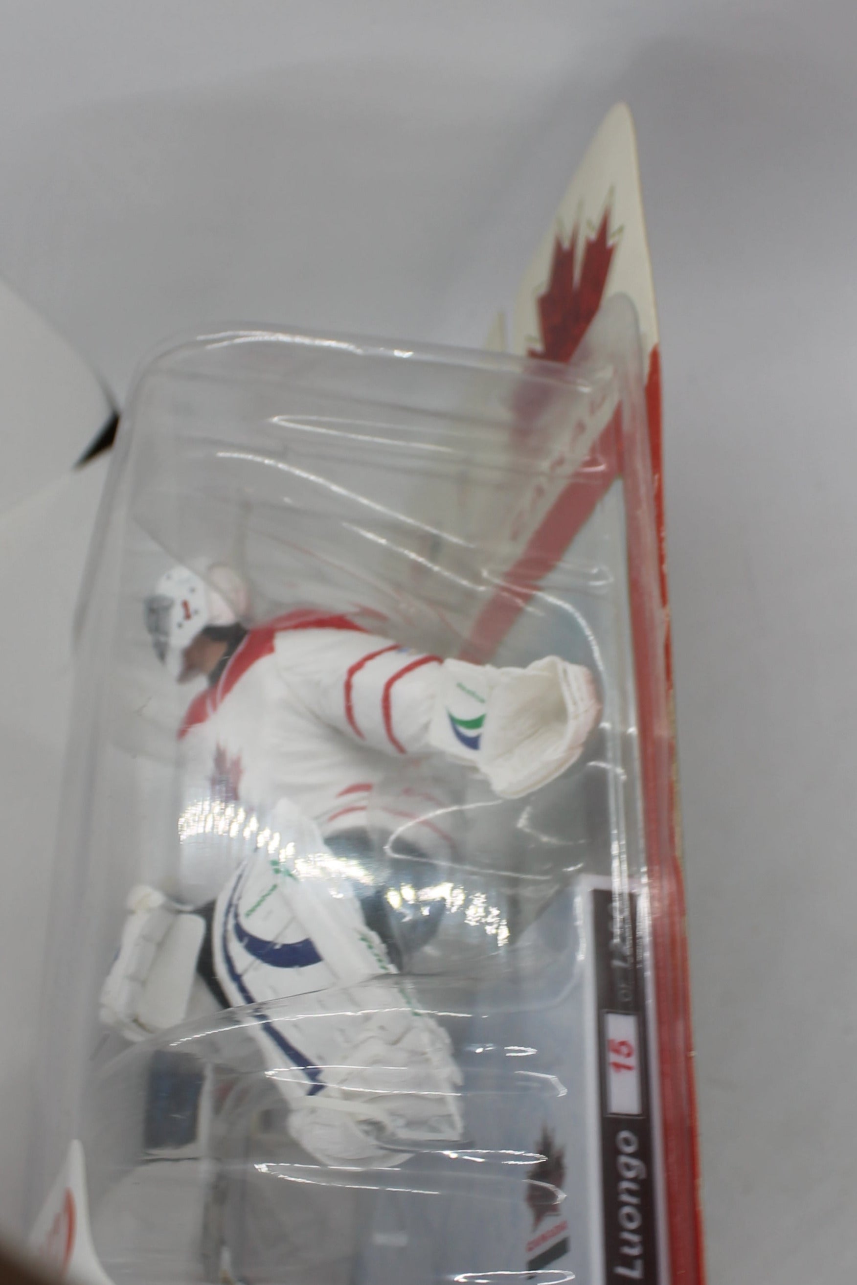 Roberto Luongo Bronze Level McFarlane Toys: Team Canada White Jersey - Cardboard Damage - detached from cardboard