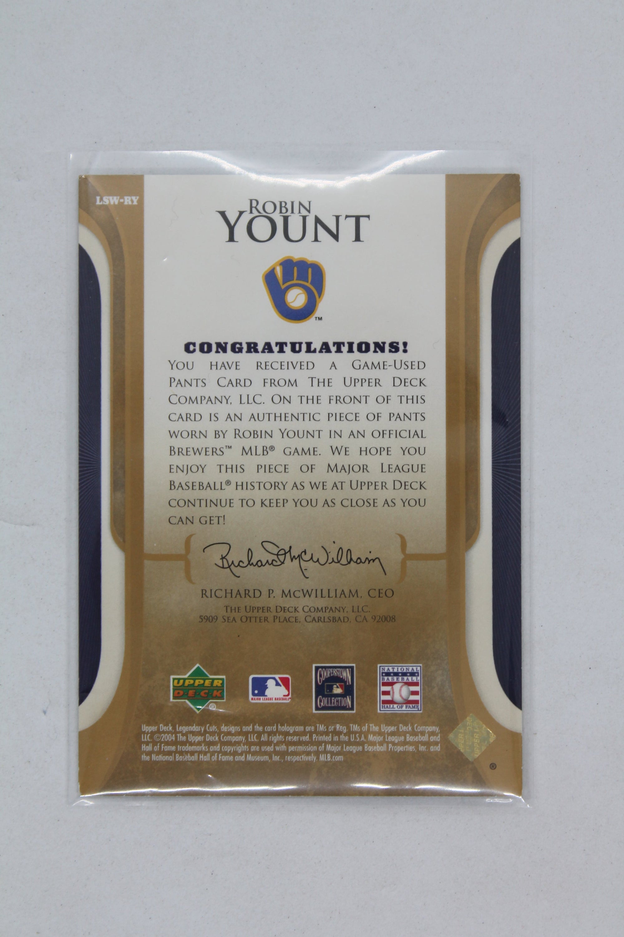 Robin Yount 2004 SP Legendary Cuts - Legendary Swatches #LSW-RY Jersey Card
