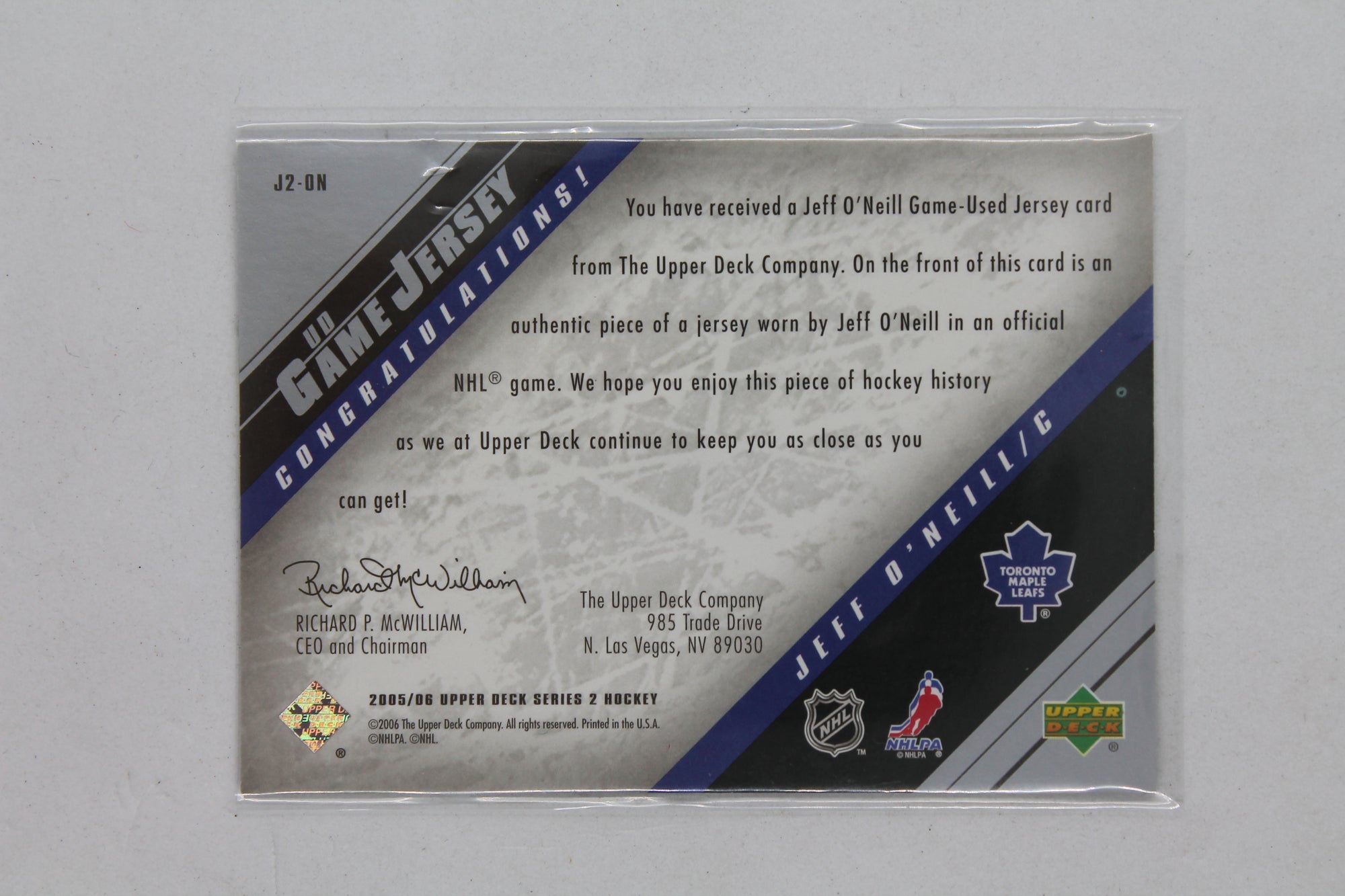 Jeff O'Neill 2005-06 Upper Deck - UD Game Jersey Series 2 #J2-ON Jersey Card - OverDrive