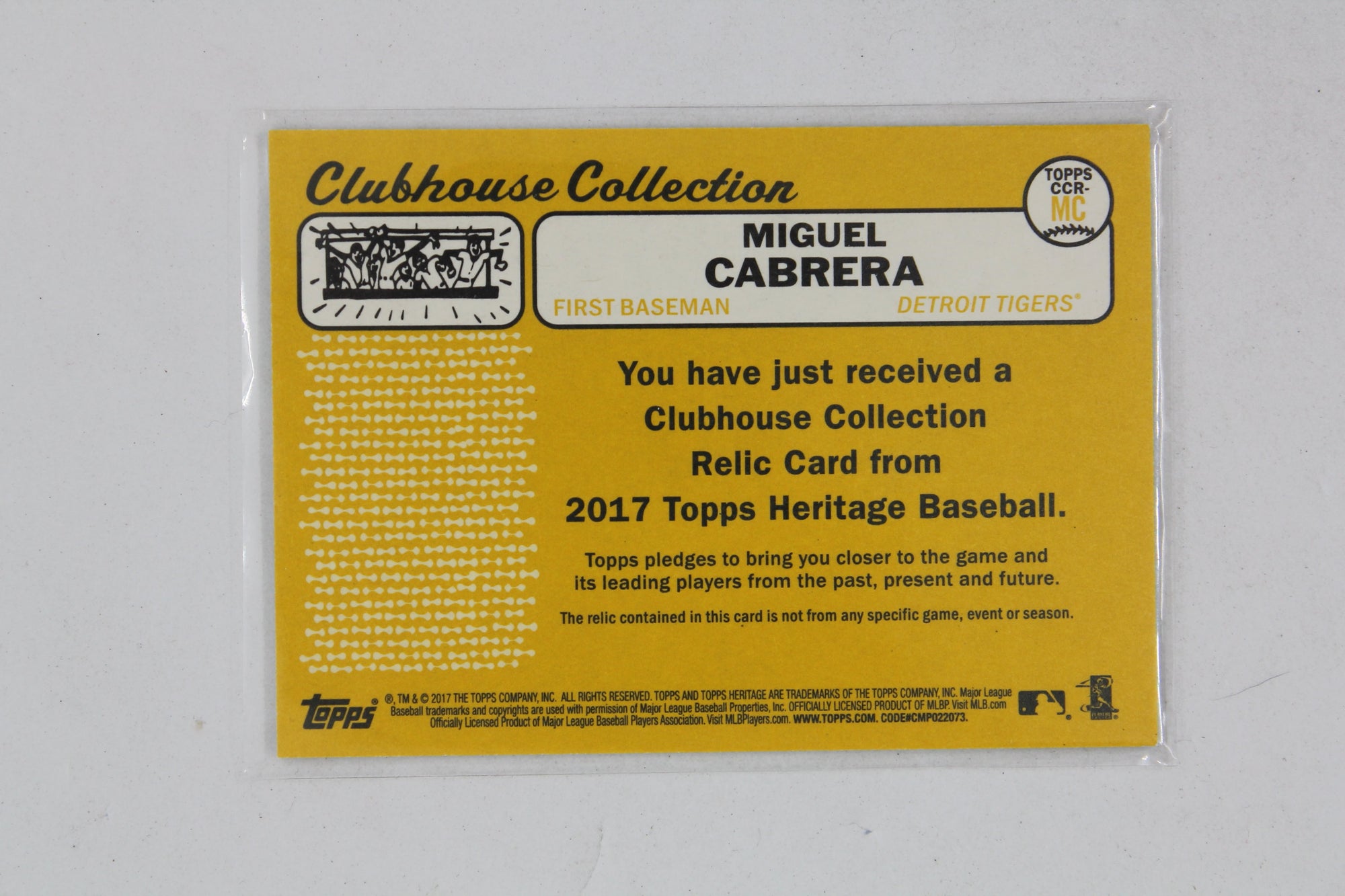 Miguel Cabrera 2017 Topps Heritage - Clubhouse Collection Relics #CCR-MC Jersey Card