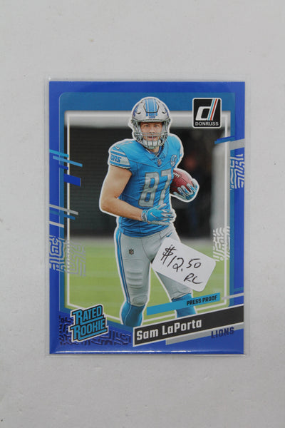 Sam LaPorta 2023 Panini Donruss Press Proof Blue Rated Rookie - Rookie Card