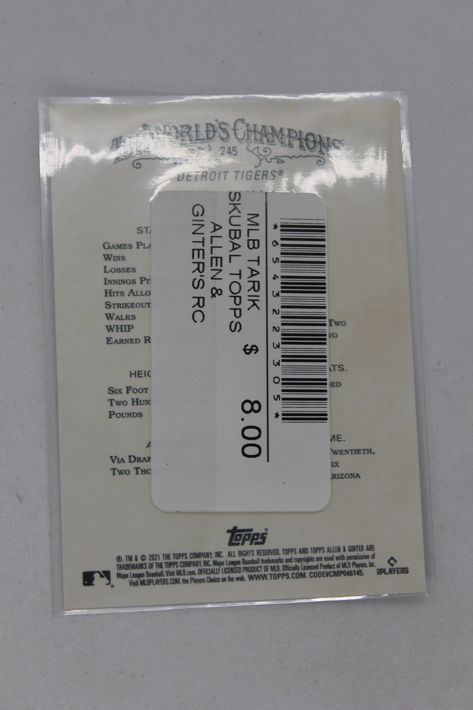 Tarik Skubal 2021 Topps Allen & Ginter's Rookie Card