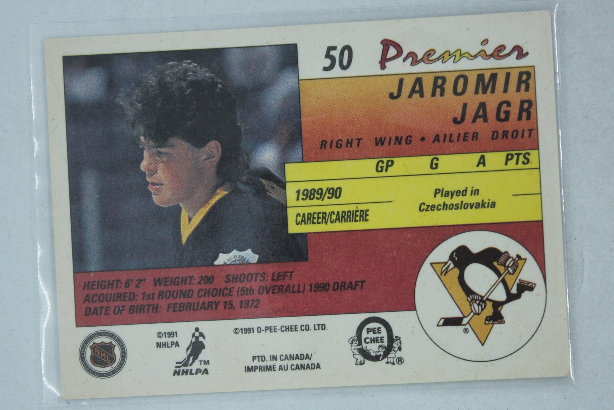 Jaromir Jagr 1990-91 O.P.C. Premier Rookie Card