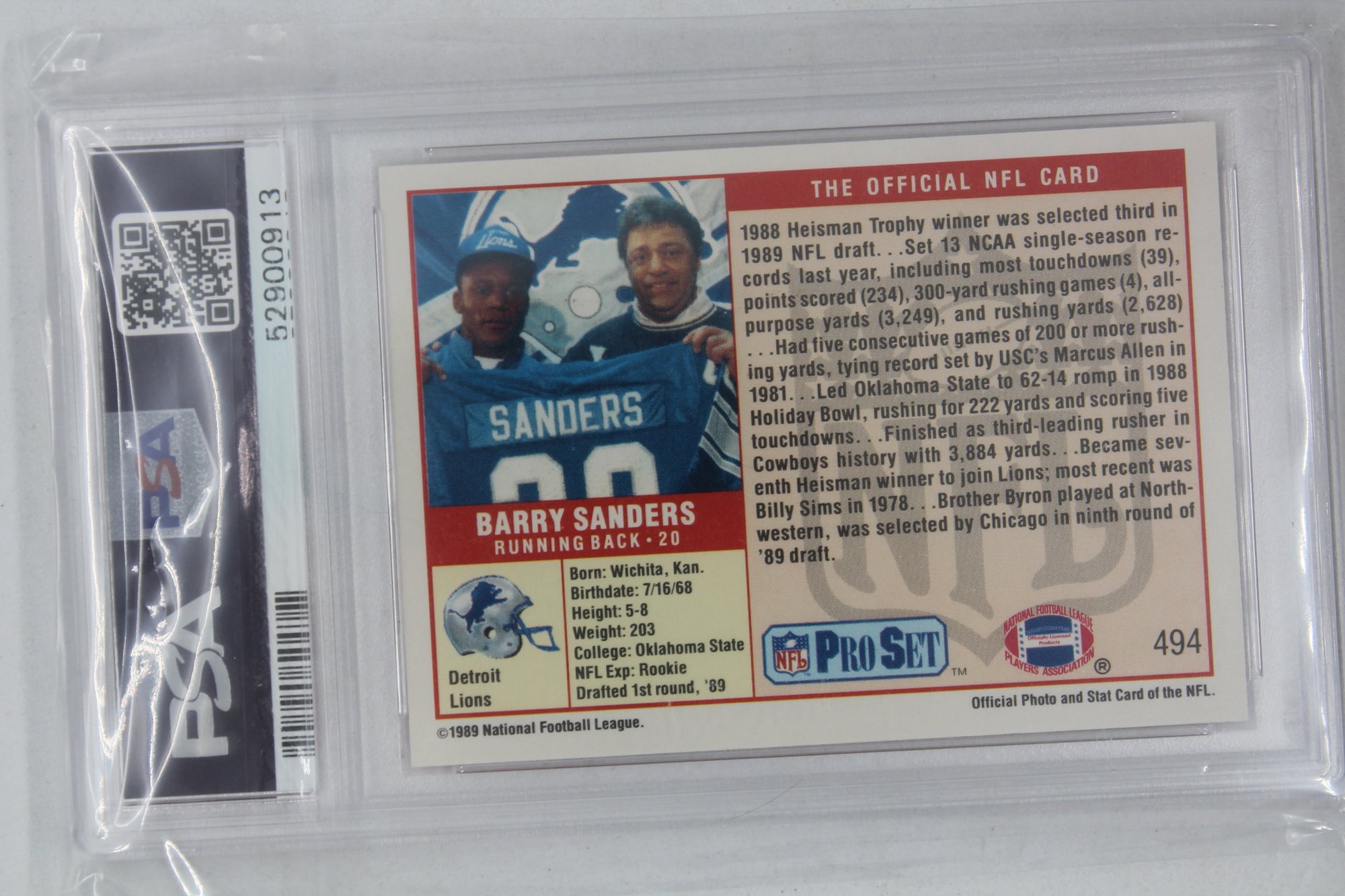 Barry Sanders 1989 Pro Set Rookie Card - PSA 9
