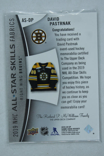 David Pastrnak 2019-20 Upper Deck SP Game Used - 2019 All-Star Skills Fabrics Jersey Card