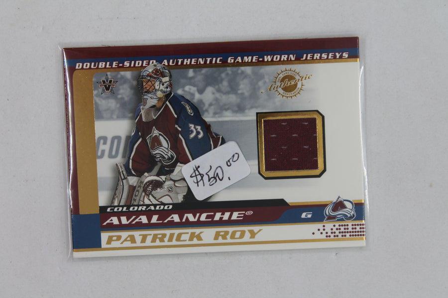 Patrick Roy & Joe Sakic 2001-02 Vanguard Double Sided Game Used Jersey Cards